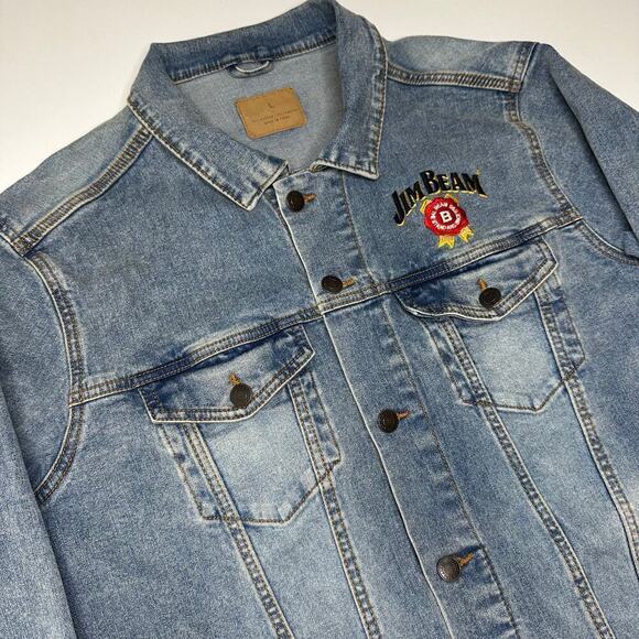 Threadfast Apparel Denim Jean Jacket with Jim Beam Embroidery -Womens Large - Picture 2 of 7